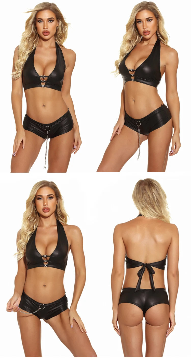 Sexig crop‑BH i glansig PU‑läder | Signe