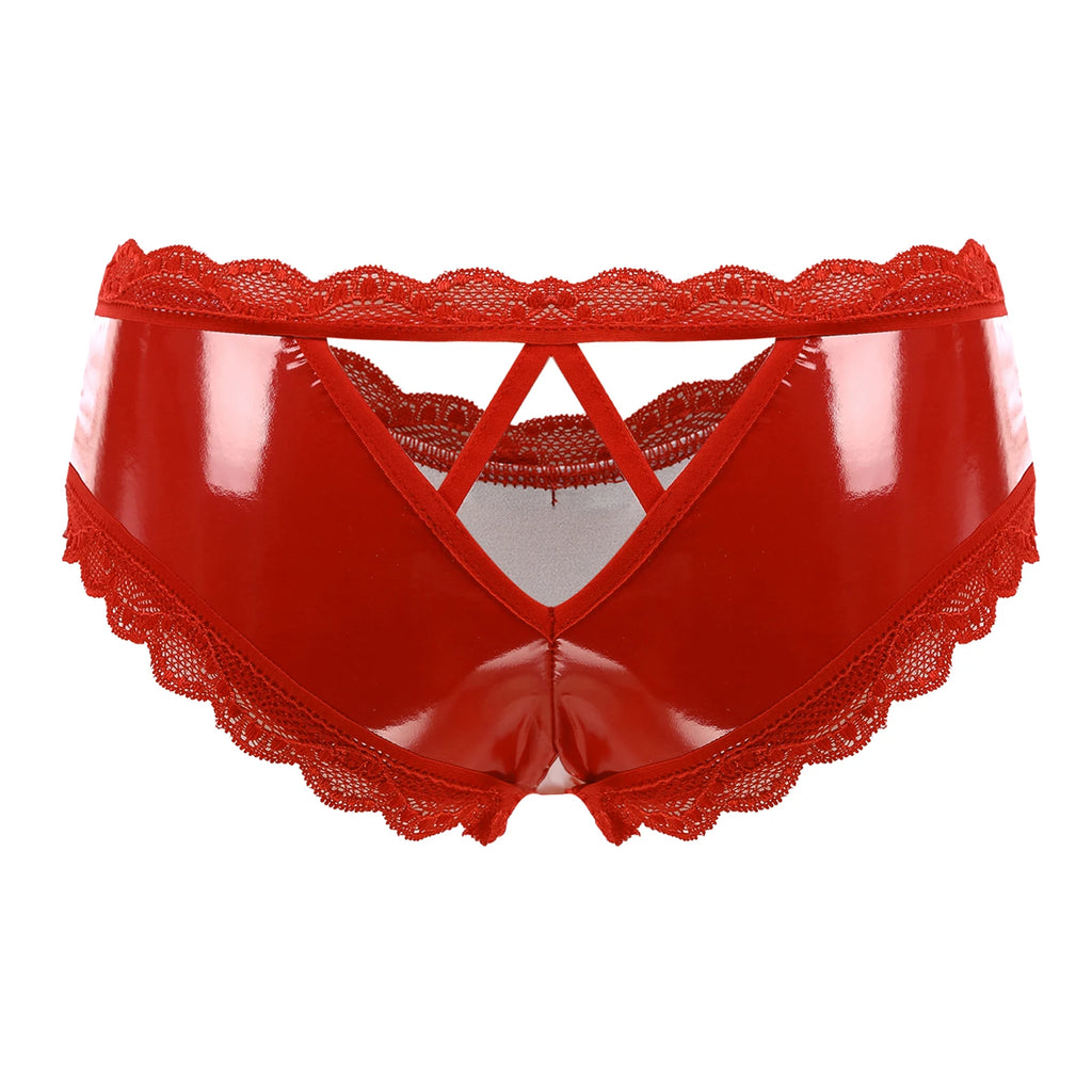 Lackliknande erotiska trosor med V‑back | Nora