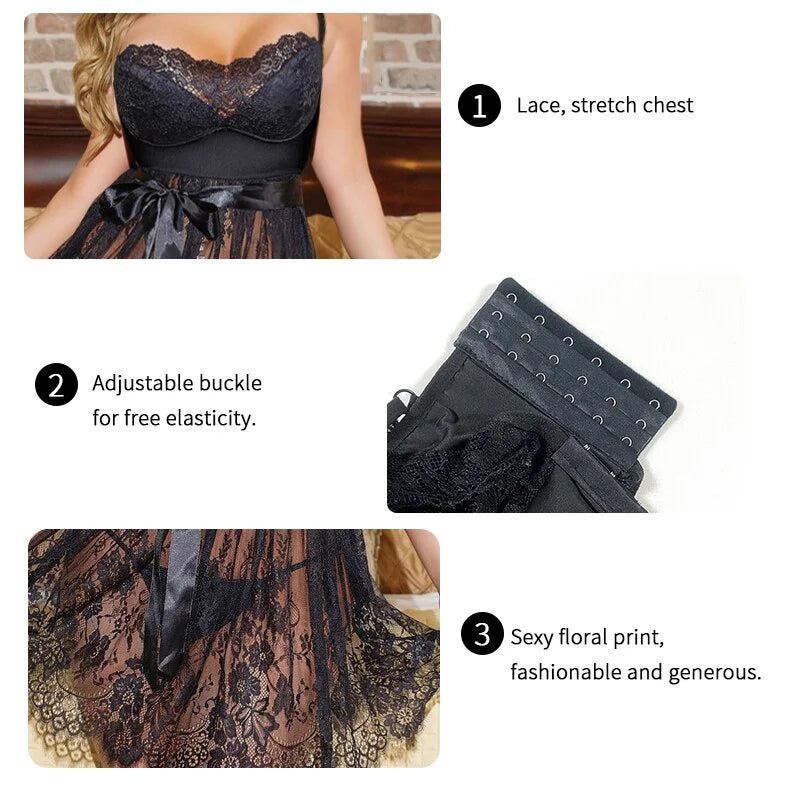 Sexigt nattlinne med spets & smala axelband | Astrid